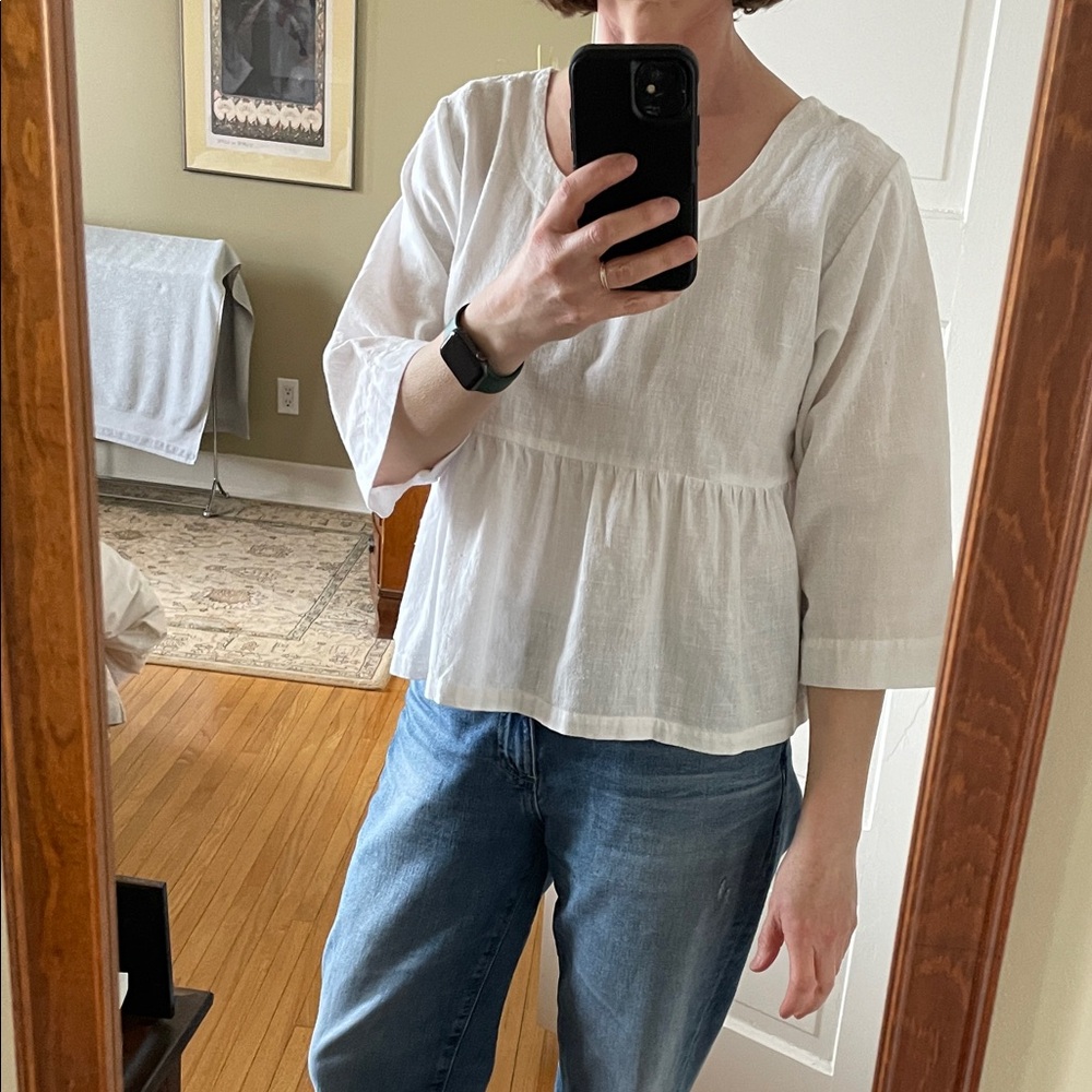 Lightweight Handwoven Cotton White Peasant Blouse from Maiwa